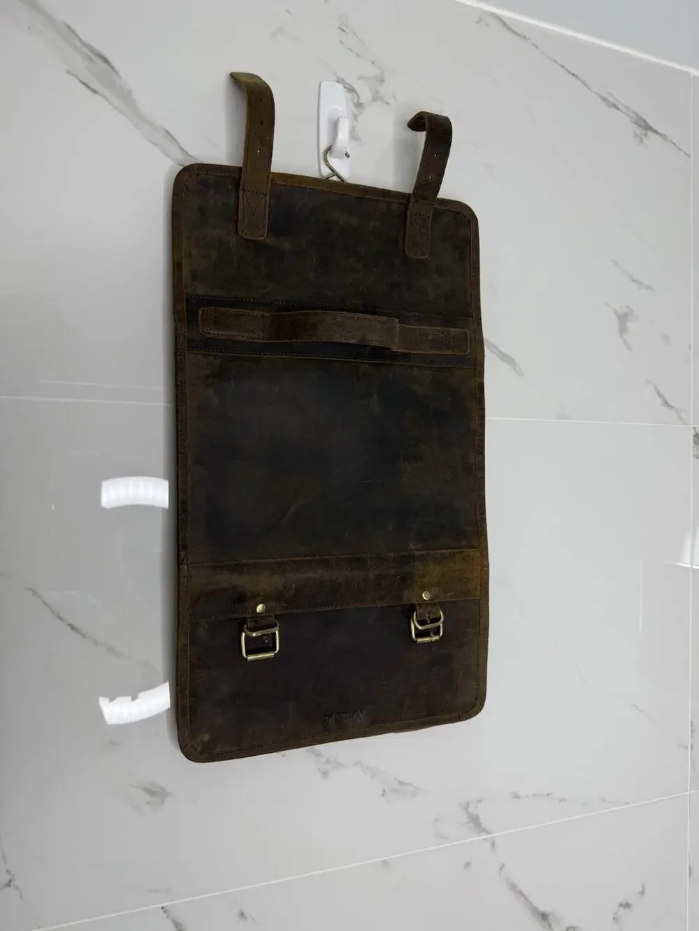 KomalC Genuine Buffalo Leather Hanging Toiletry Bag Dad gidt